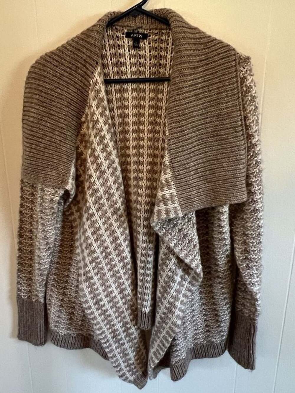 Apt. 9 Open Front Cardigan Sweater Size L Brown White